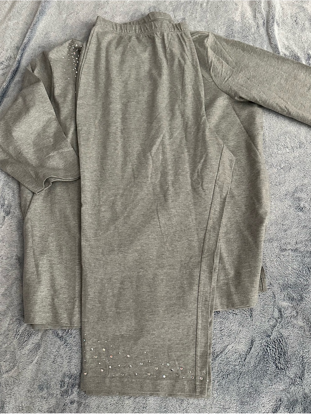 Quacker Factory Grey Rhinestone Embellished Pajama Set - Picture 3 of 5